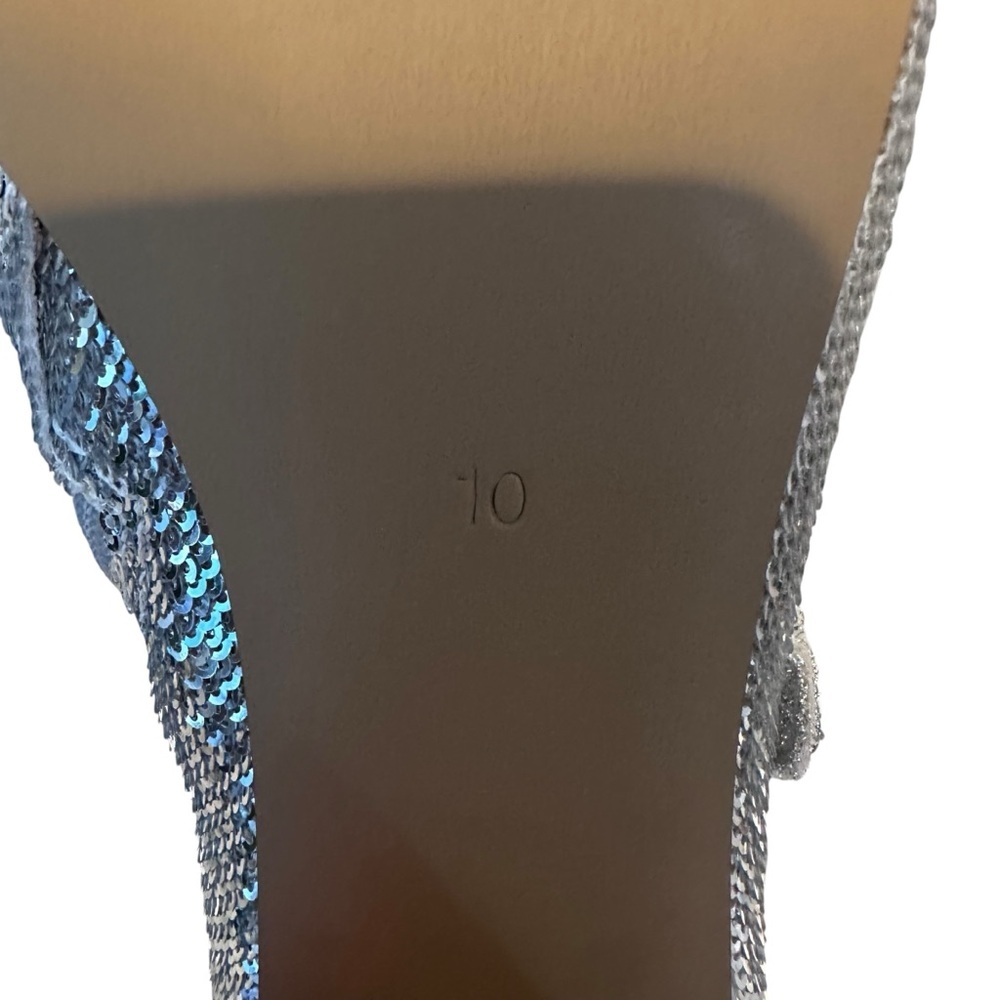Betsey Johnson Finlee Silver Sequins Rosette Flare Heel Dress Bootie Size 10 - Picture 11 of 12